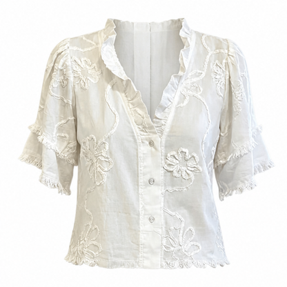 Embroidered Ruffle Blouse — View 16 | Clova