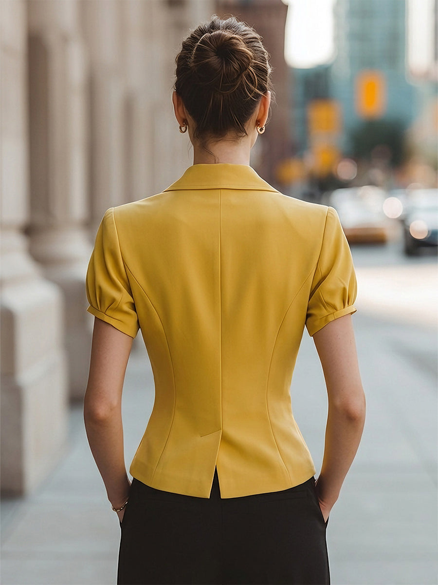 Vintage-Inspired Puff Sleeve Tailored Blazer - Style View 5 | Clova