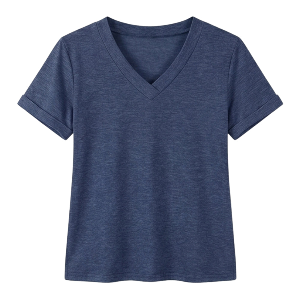 Soft V-Neck Tee with Rolled Cuffs