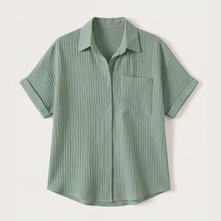 Textured Crinkle Button Down Blouse
