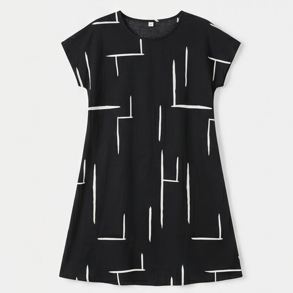 Pocketed Dolman Dress with Abstract Print