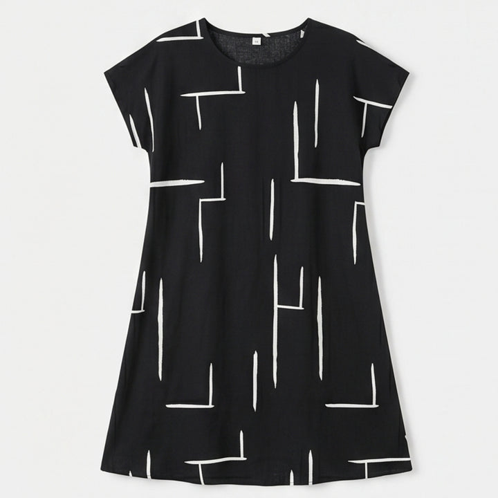 Pocketed Dolman Dress with Abstract Print