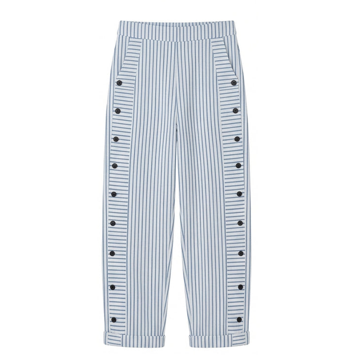 Striped Cotton Pants with Button Trim