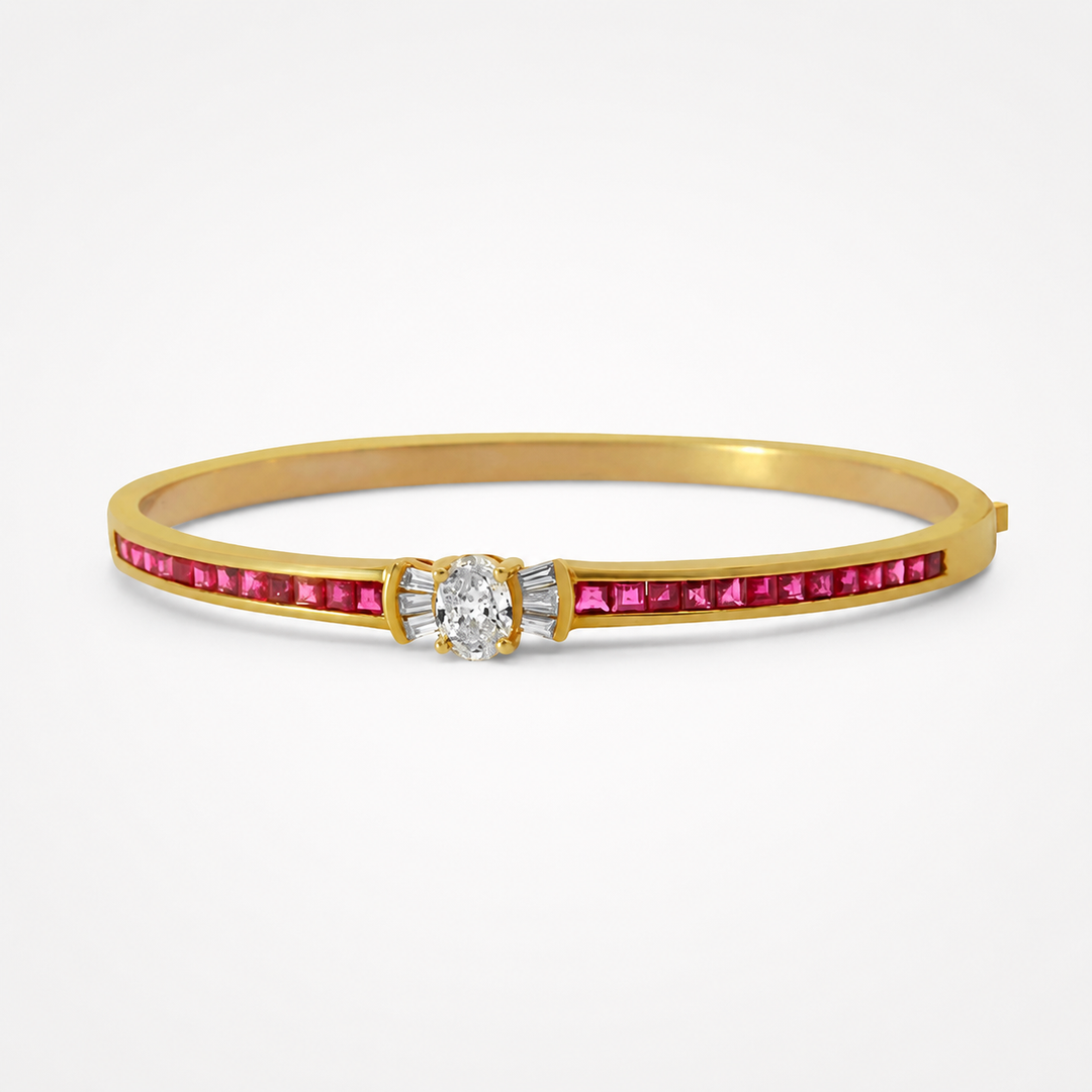Bangle Bracelet with Oval Crystal Center Stone
