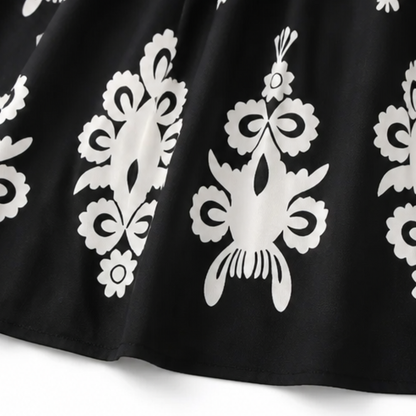 Damask Print Midi Dress with V-Neck — View 10 | Clova