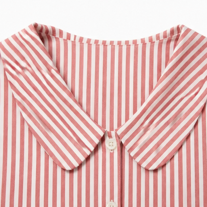 Solène Striped Sailor Collar Blouse with Puff Sleeves — View 7 | Clova