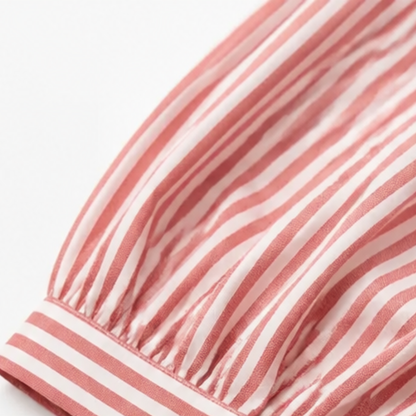 Solène Striped Sailor Collar Blouse with Puff Sleeves — View 8 | Clova