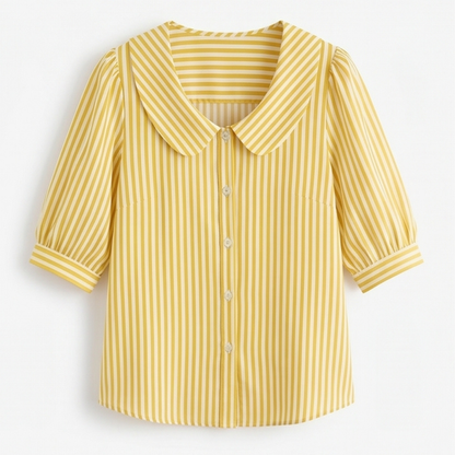Solène Striped Sailor Collar Blouse with Puff Sleeves — View 13 | Clova