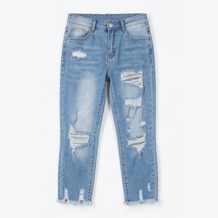 Soft Cotton Frayed-Hem Capri Jeans — View 13 | Clova