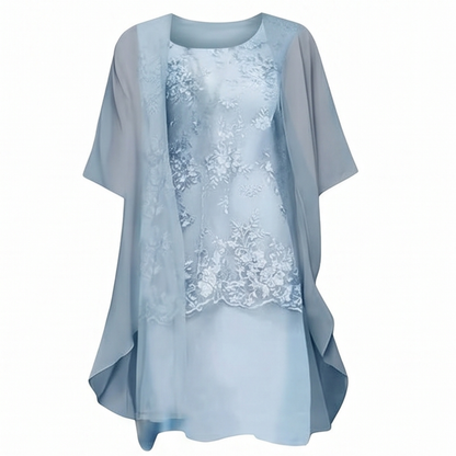 Lunavia Floral Lace Dress Set with Chiffon Shawl — View 15 | Clova