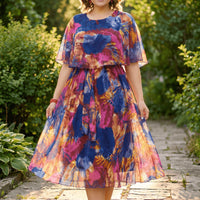 Flowy Lined Chiffon Midi Dress