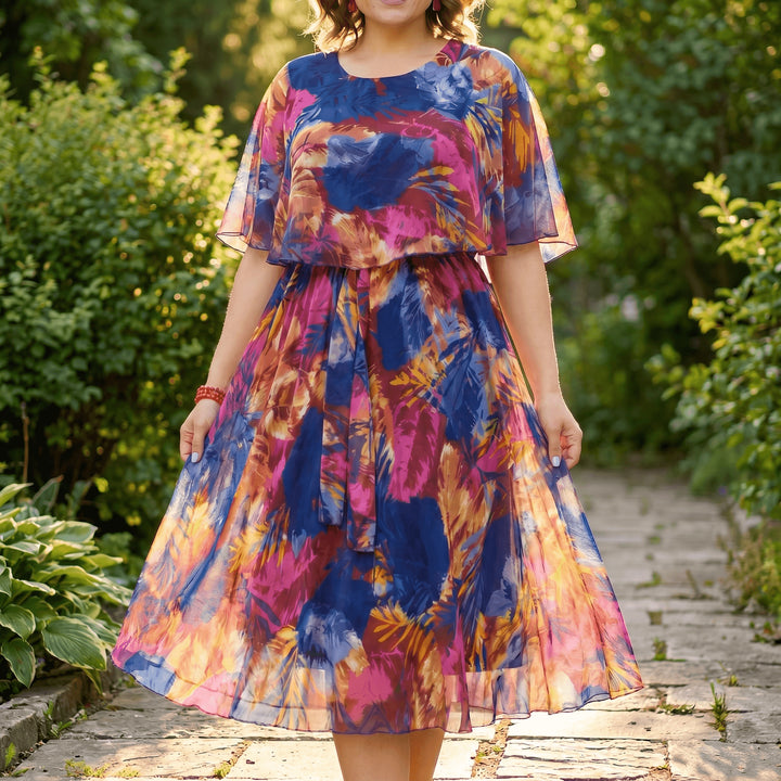 Flowy Lined Chiffon Midi Dress
