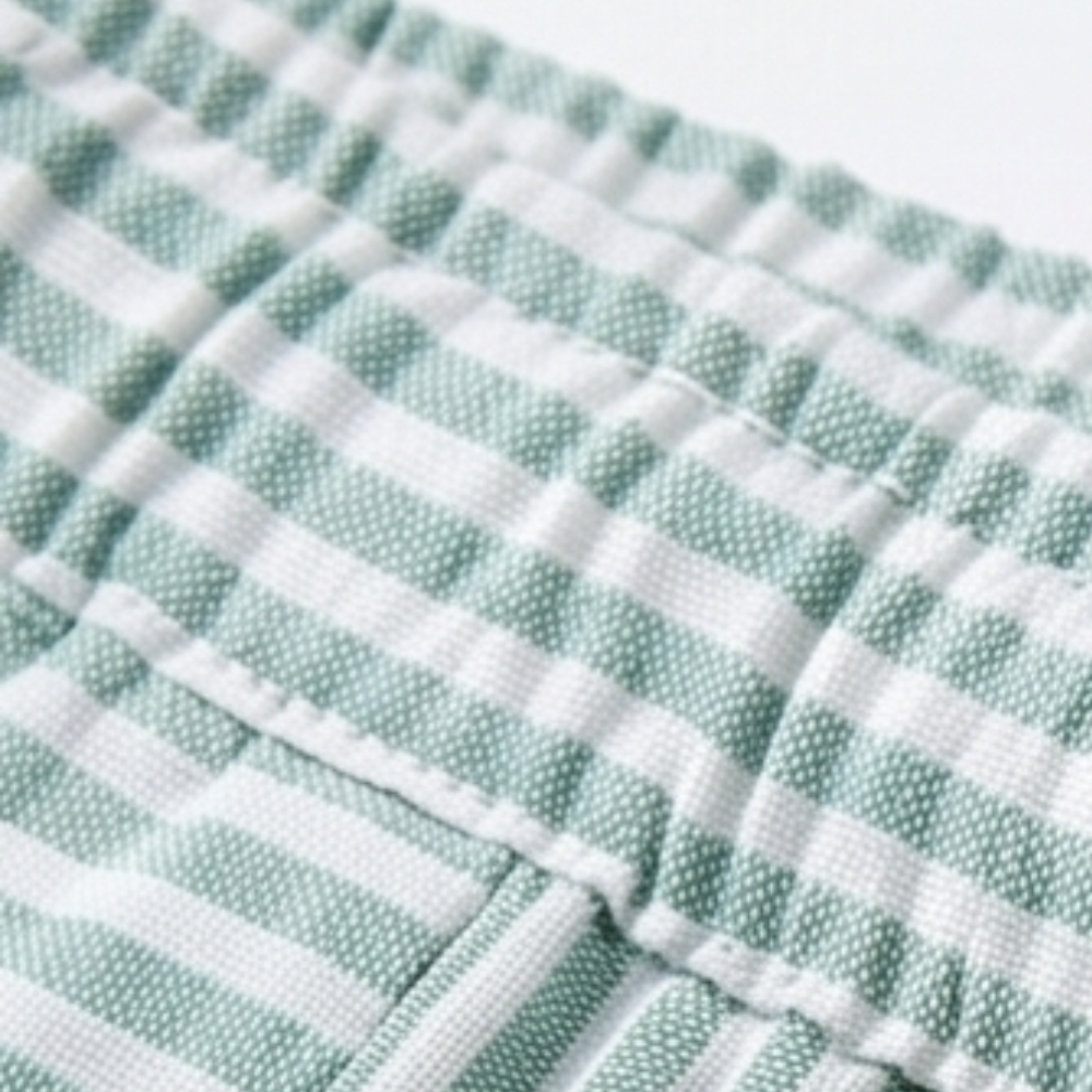 Striped Linen Pants with Elastic Waist — View 9 | Clova