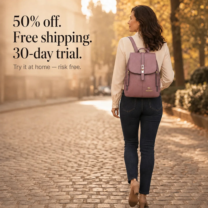 Backpack with Twist-Lock Flap and Rose-Gold Hardware