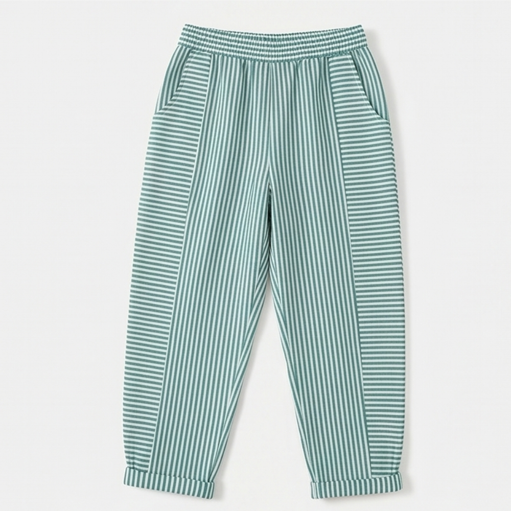Striped Linen Pants with Elastic Waist — View 13 | Clova