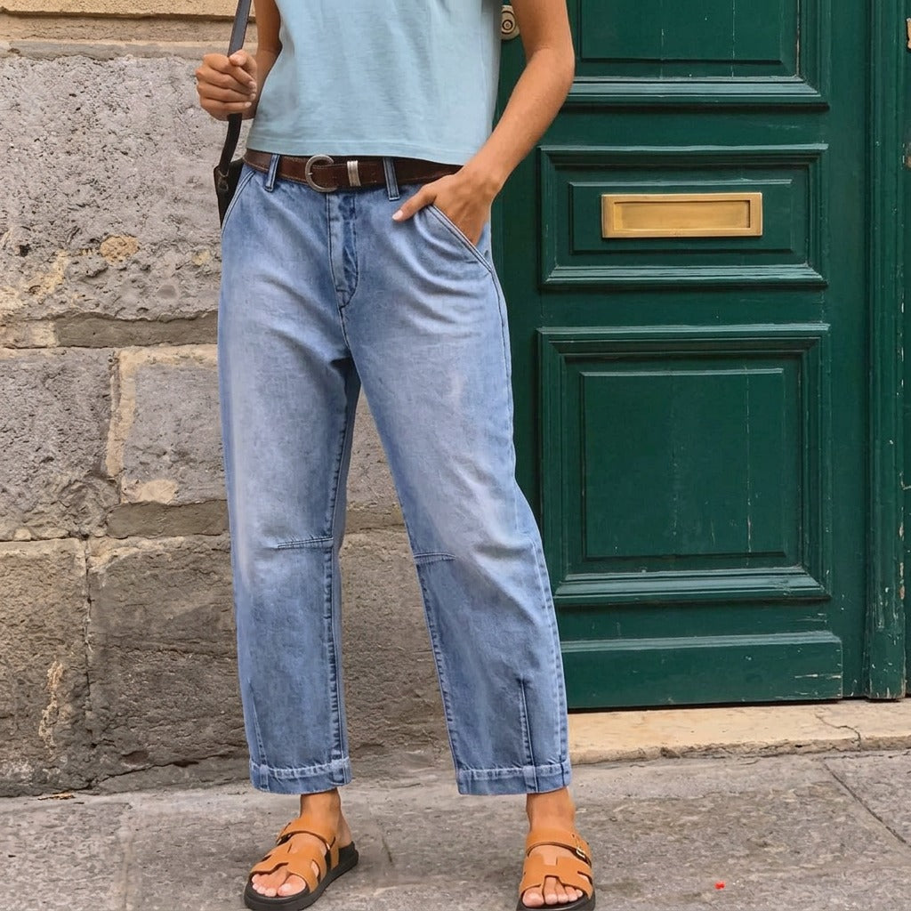 High-Waisted Cropped Barrel Jeans