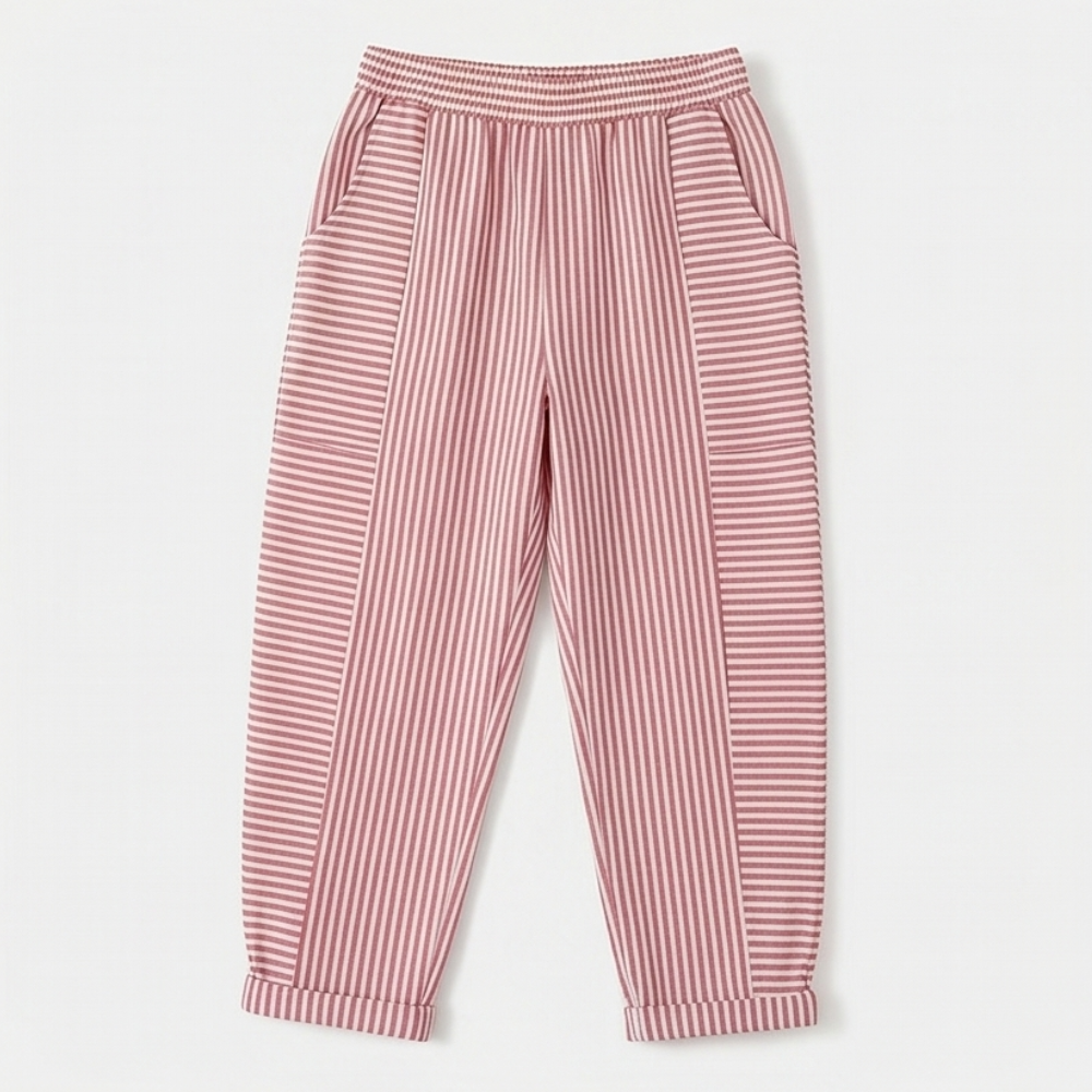 Striped Linen Pants with Elastic Waist — View 16 | Clova