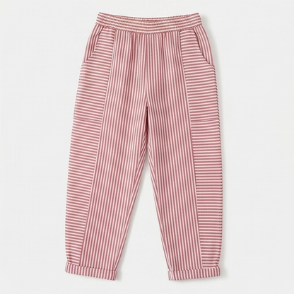 Striped Linen Pants with Elastic Waist — View 16 | Clova