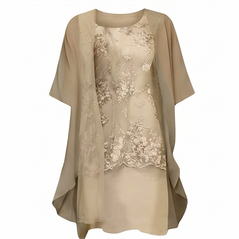 Lunavia Floral Lace Dress Set with Chiffon Shawl — View 14 | Clova