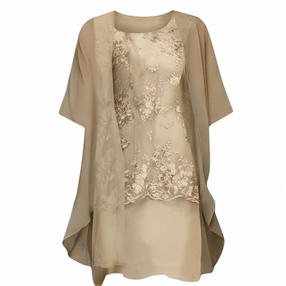 Lunavia Floral Lace Dress Set with Chiffon Shawl — View 14 | Clova