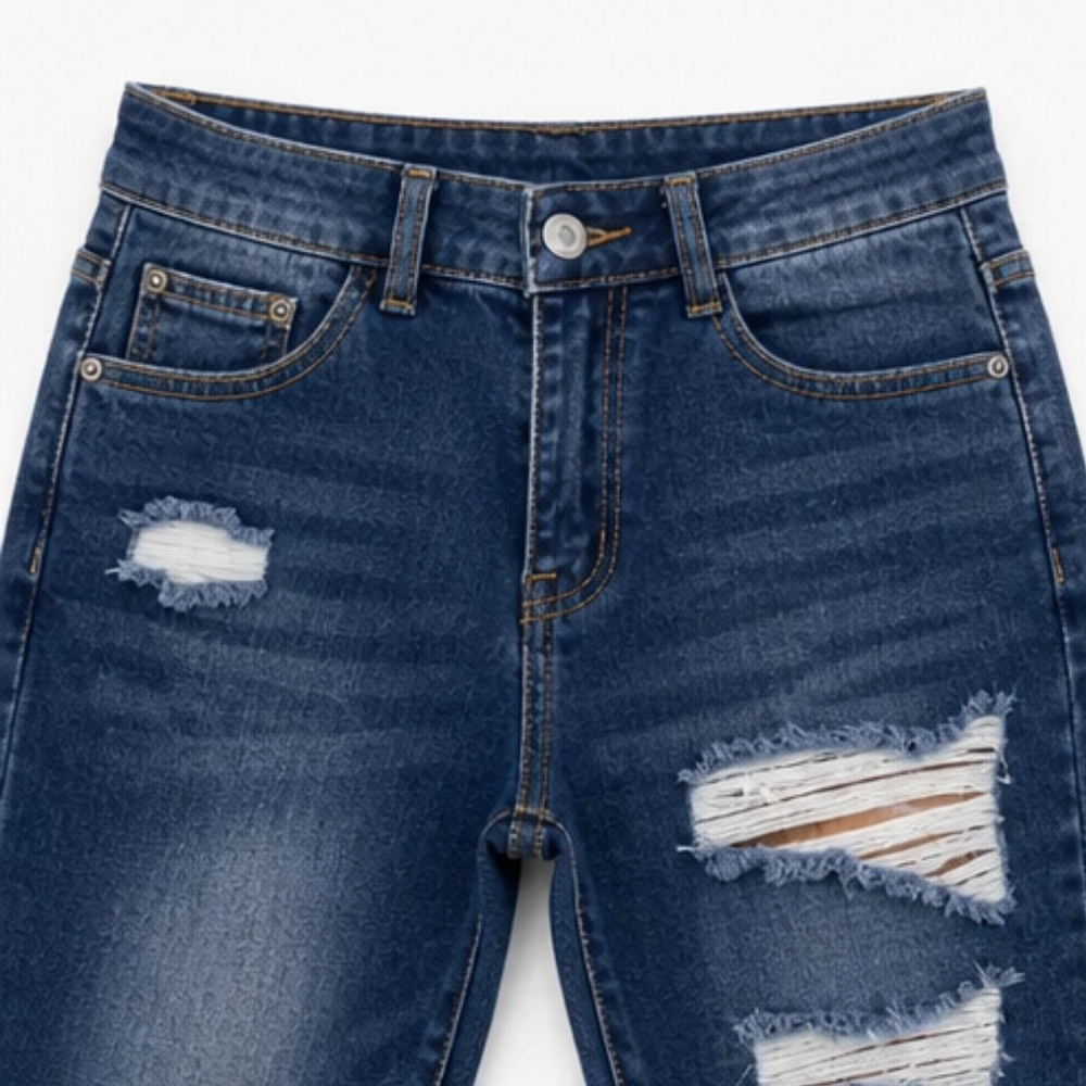 Soft Cotton Frayed-Hem Capri Jeans — View 7 | Clova