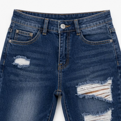 Soft Cotton Frayed-Hem Capri Jeans — View 7 | Clova