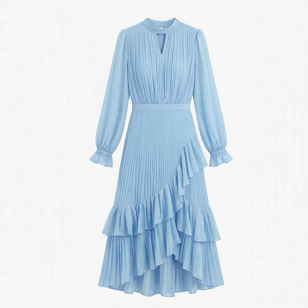 Pleated Ruffle Midi Dress
