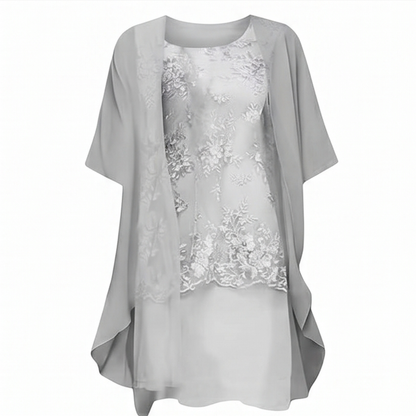 Lunavia Floral Lace Dress Set with Chiffon Shawl — View 13 | Clova