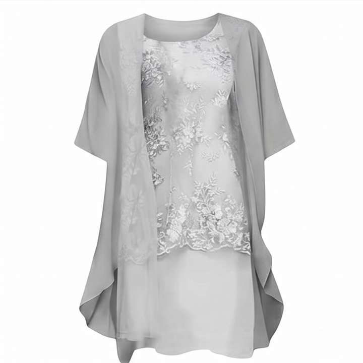 Lunavia Floral Lace Dress Set with Chiffon Shawl — View 13 | Clova