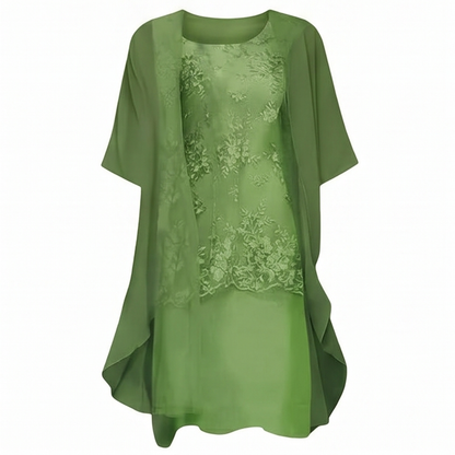 Lunavia Floral Lace Dress Set with Chiffon Shawl — View 12 | Clova