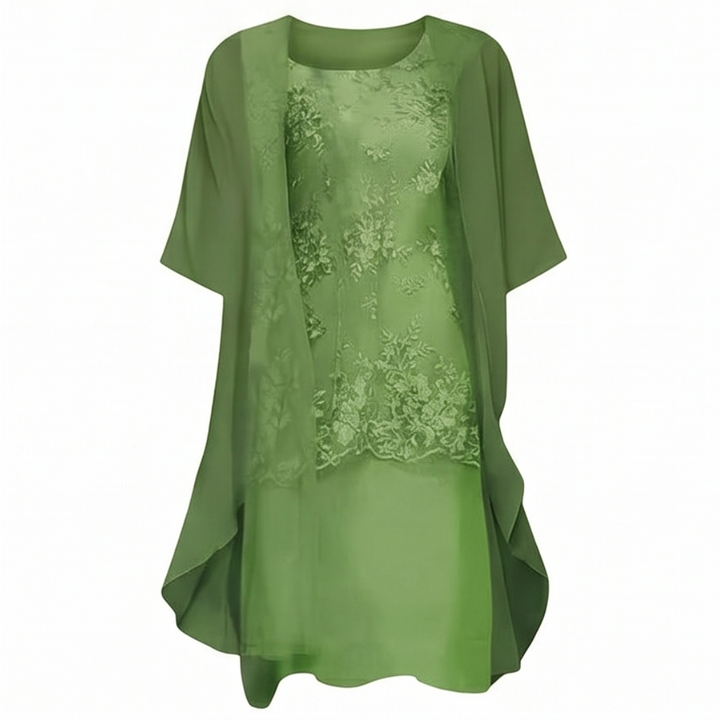 Lunavia Floral Lace Dress Set with Chiffon Shawl — View 12 | Clova