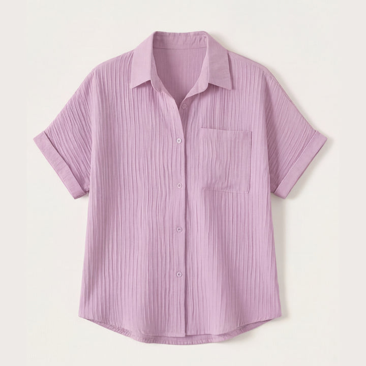 Textured Crinkle Button Down Blouse