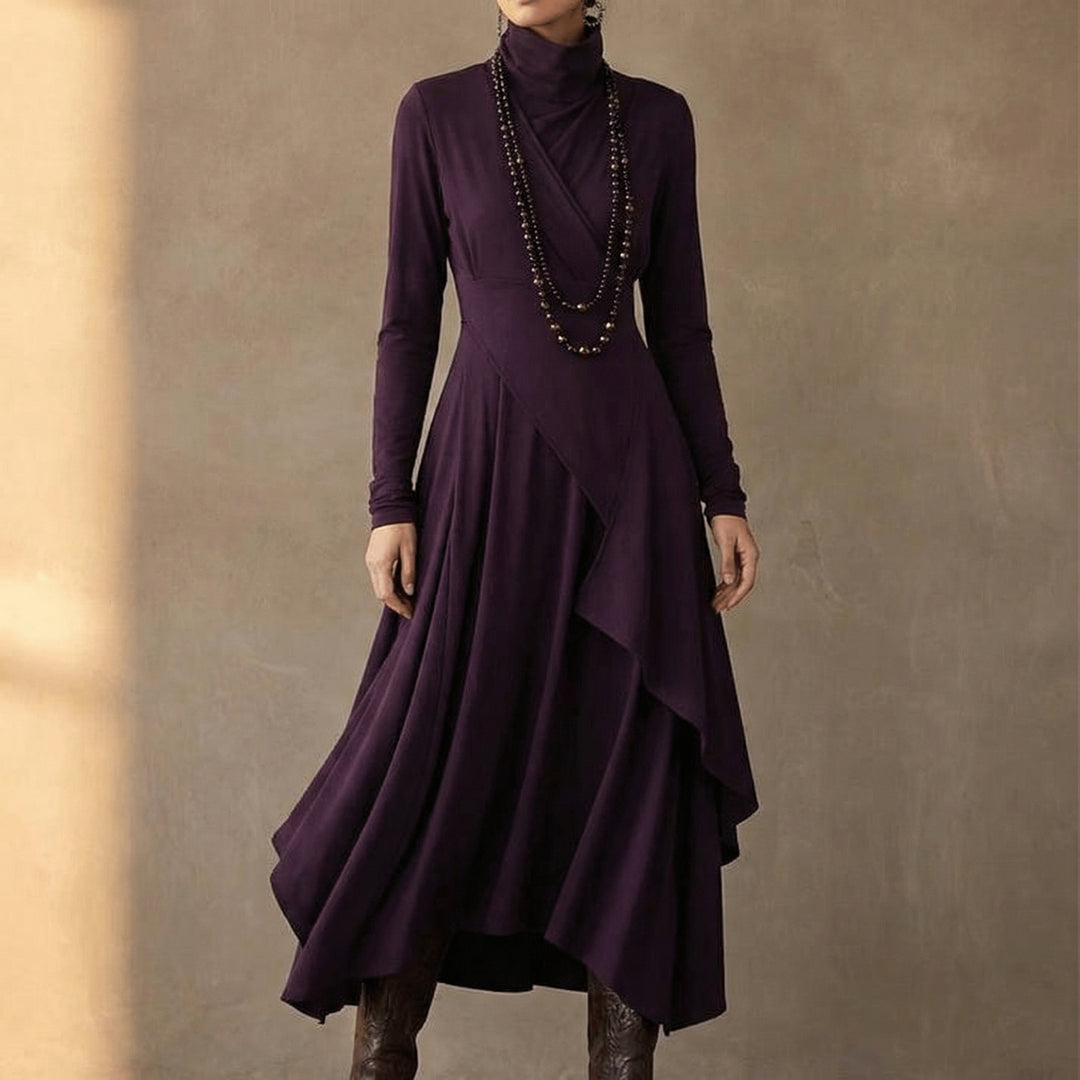 Asymmetrical Draped High Neck Maxi Dress