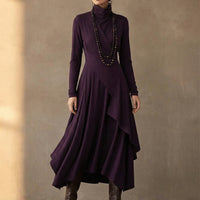 Asymmetrical Draped High Neck Maxi Dress