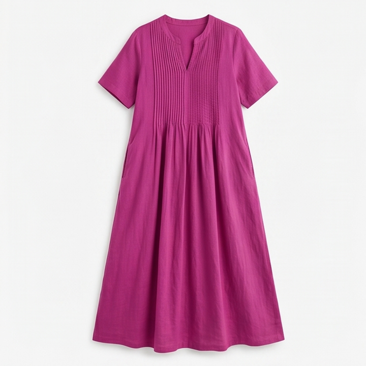 Pin-Tuck Cotton Maxi Dress with Pockets — View 11 | Clova