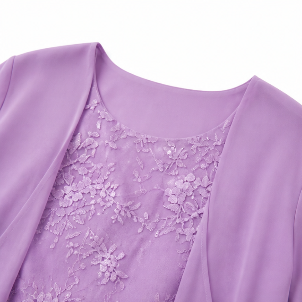 Lunavia Floral Lace Dress Set with Chiffon Shawl — View 10 | Clova