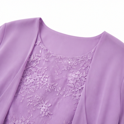 Lunavia Floral Lace Dress Set with Chiffon Shawl — View 10 | Clova