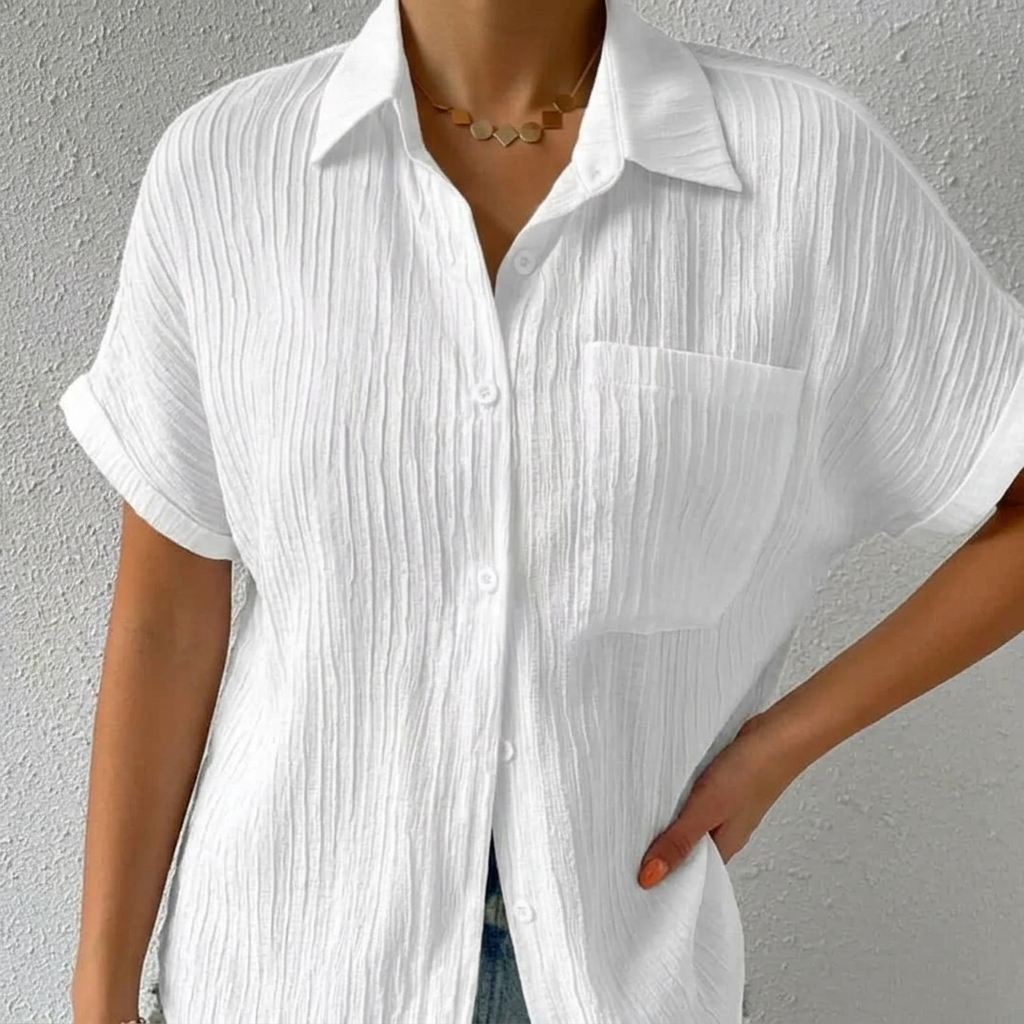 Textured Crinkle Button Down Blouse