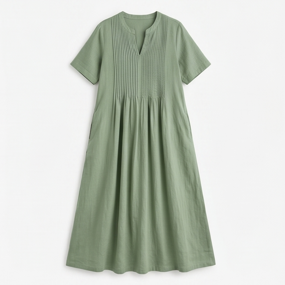 Pin-Tuck Cotton Maxi Dress with Pockets — View 12 | Clova