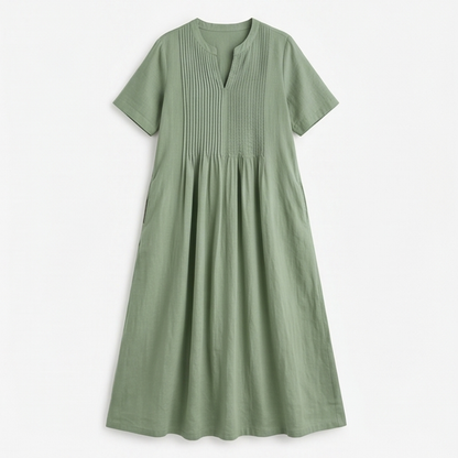 Pin-Tuck Cotton Maxi Dress with Pockets — View 12 | Clova