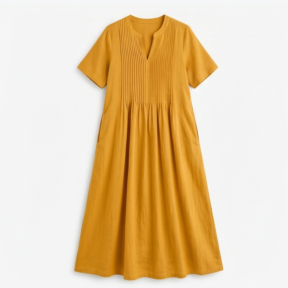 Pin-Tuck Cotton Maxi Dress with Pockets — View 13 | Clova