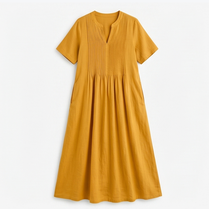Pin-Tuck Cotton Maxi Dress with Pockets — View 13 | Clova