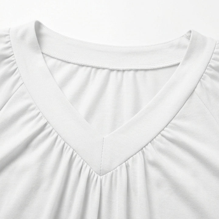 Pleated V Neck Blouson Top