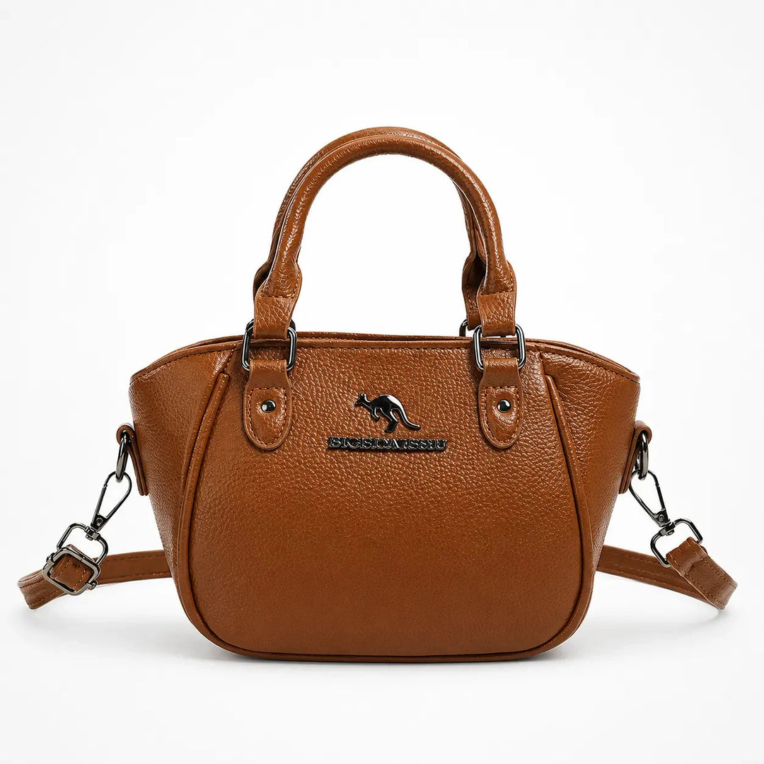 Structured Boston Handbag with Convertible Crossbody Strap, Polished Hardware
