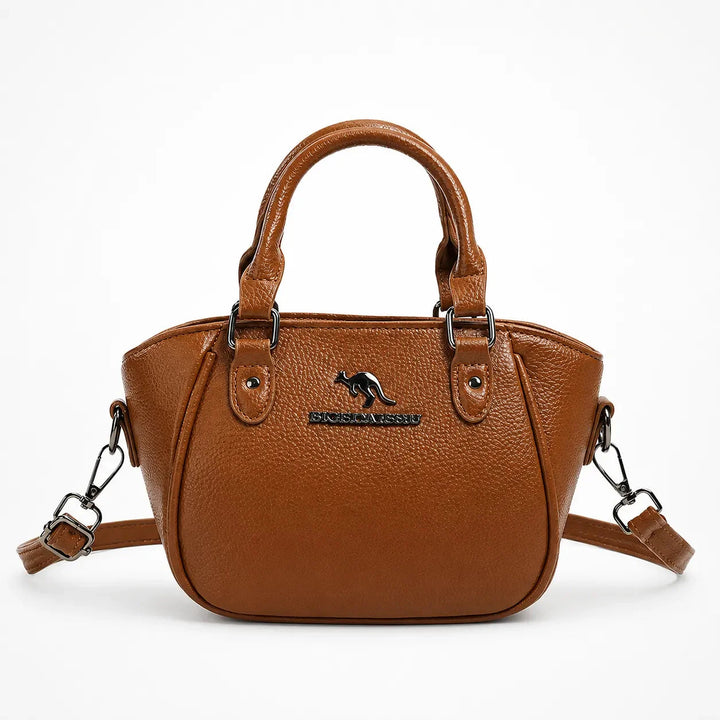 Structured Boston Handbag with Convertible Crossbody Strap, Polished Hardware