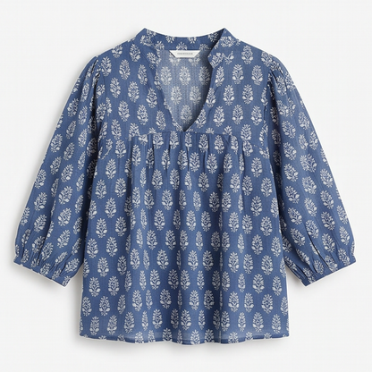 Block-Print V-Neck Summer Blouse — View 15 | Clova