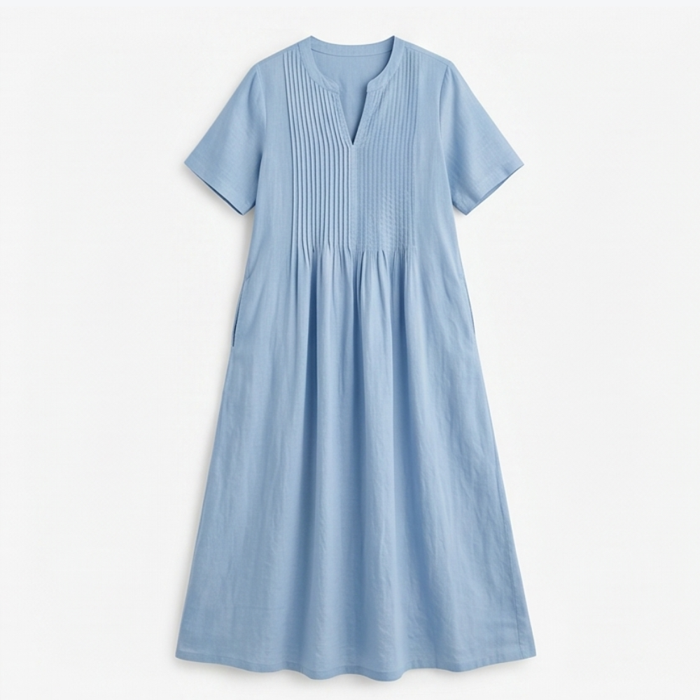 Pin-Tuck Cotton Maxi Dress with Pockets — View 14 | Clova