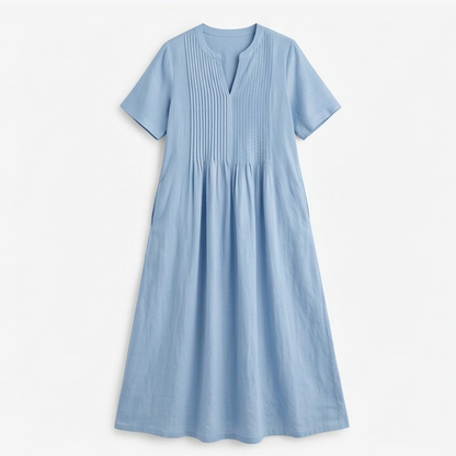 Pin-Tuck Cotton Maxi Dress with Pockets — View 14 | Clova