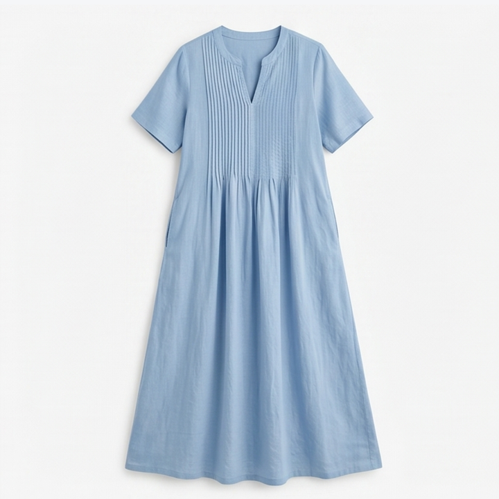 Pin-Tuck Cotton Maxi Dress with Pockets — View 14 | Clova