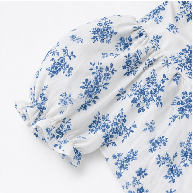 Floral Midi Dress with Tie-Front Square Neckline